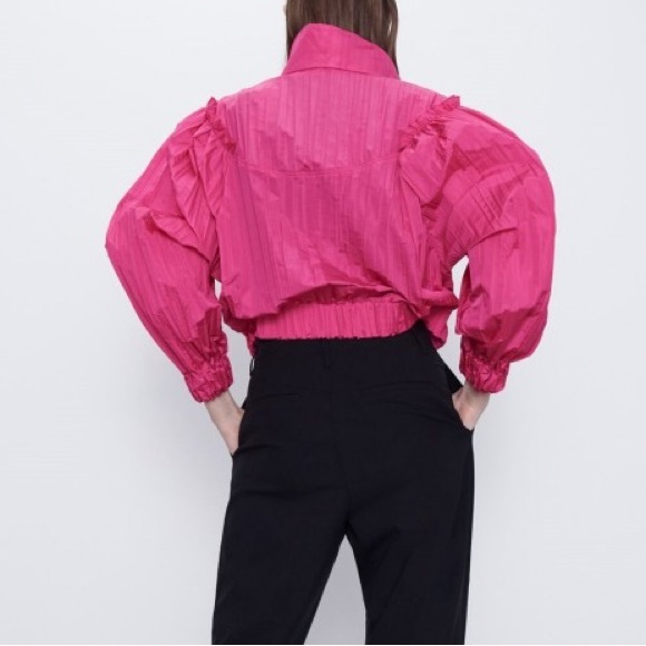 Zara pleated, ruffled jacket Fuchsia NWT - Picture 4 of 5